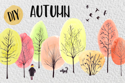 Watercolor DIY Autumn Clip Art Set
