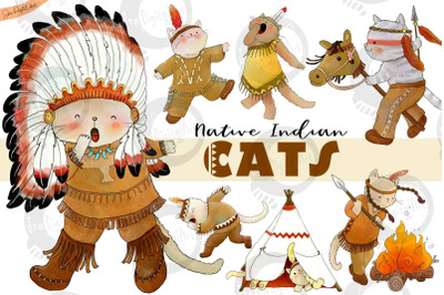 Native Indian Cats | CLIP ART | 7 PNG/JPEG illustrations