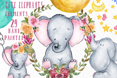 Cute Elephant clipart, WATERCOLOR ANIMALS, Baby shower,Nurery Quotes