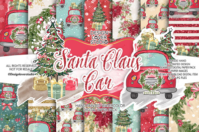 Santa Claus car digital paper pack
