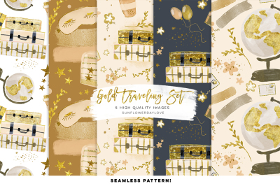 Travel Digital Papers, Gold Luggage Digital Pattern,  lux luggage 