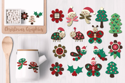 Bugs and Flowers Christmas Graphics