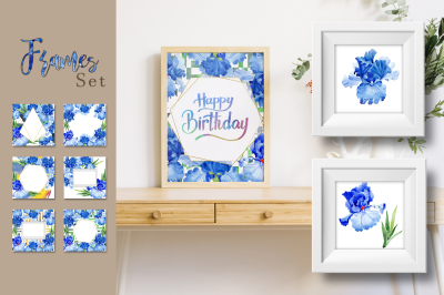 Blue bearded iris PNG watercolor set &nbsp;