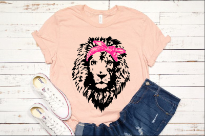 Lion Head whit Pink Bandana SVG Breast cancer 1013S