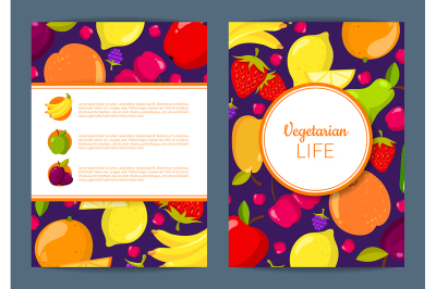 Vector flat fruits vegan card, brochure, flyer template