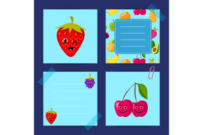 Vector flat cute raspberry, cherry, blackberry fruits