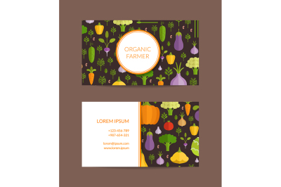 Vector flat vegetables organic farm, vegan, healthy food business card