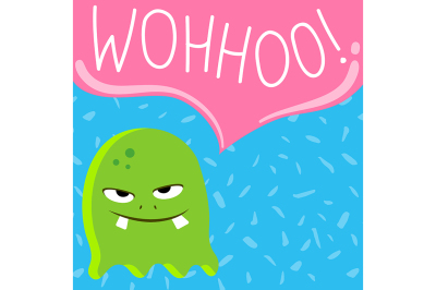 Vector cute cartoon screaming monster with speech bubble 