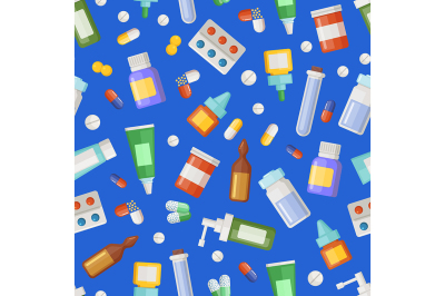 Vector pharmacy medicines, pills and potions pattern or background