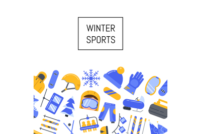 Vector winter sports equipment and attributes icons background