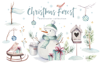 Watercolor Christmas forest