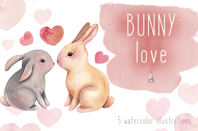 Watercolor Bunny Love Clipart