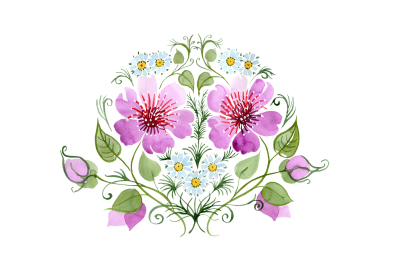 Ornament with daisies PNG watercolor set