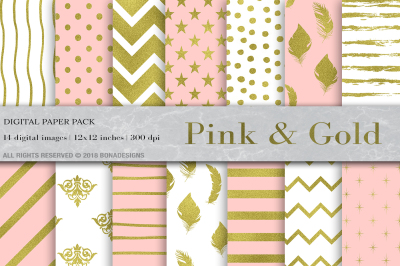 Pink Gold Digital Paper, Geometric Digital Paper