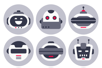 Robot icon. Robotic chatbot avatar, computer chat help bot robots and 