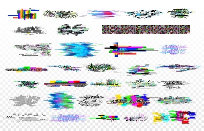 Modern glitch collection. Tv noise glitches&2C; monitor signal decay and 