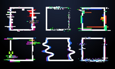 Glitch square frame. Trendy glitched squares shapes, abstract dynamic 