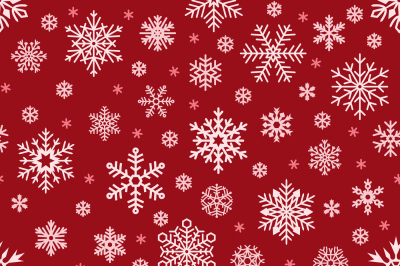 Snowflakes pattern. Christmas falling snowflake on red backdrop. Winte