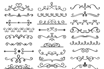 Decorative swirls dividers. Old text delimiter, calligraphic swirl bor