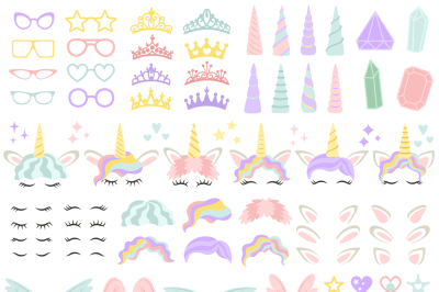 Pony unicorn face elements. Pretty hairstyle&2C; magic horn and little fa