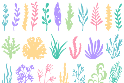 Aquarium seaweed silhouette. Underwater planting plant and seaweeds fo