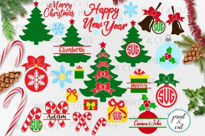 Christmas elements bundle Tree Baubles Bell Candy Cane svg dxf for cut