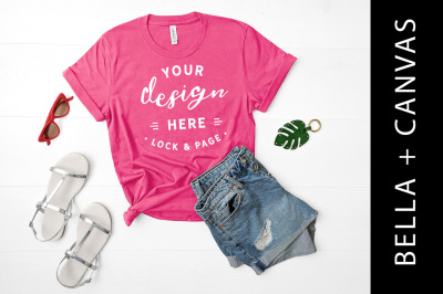 Charity Pink Bella Canvas 3001 T Shirt Mockup Girls Fashion Flat Lay