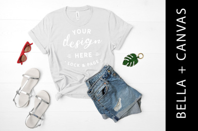 Silver Bella Canvas 3001 T-Shirt Mockup Flat Lay For Women