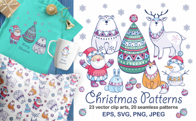 Christmas patterns and clip arts