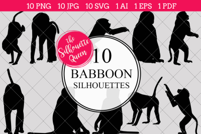 Baboon Silhouette Clipart Clip Art (AI, EPS, SVGs, JPGs, PNGs, PDF) , 