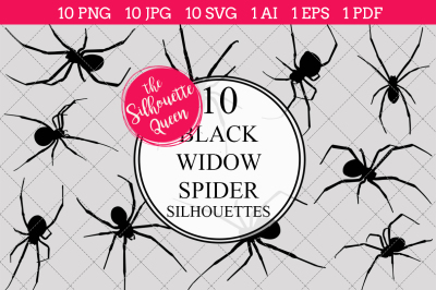 Black Widow Spider Silhouettes Vector