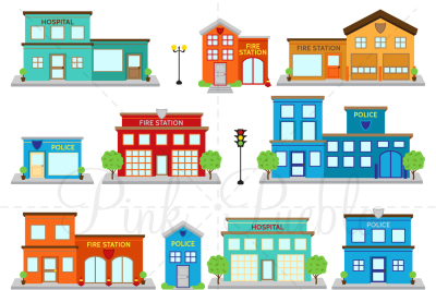 Fire Station & Police Clipart Vectors