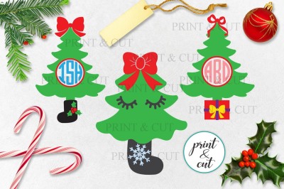 Toddler Baby Christmas tree face Monogram cutting print file