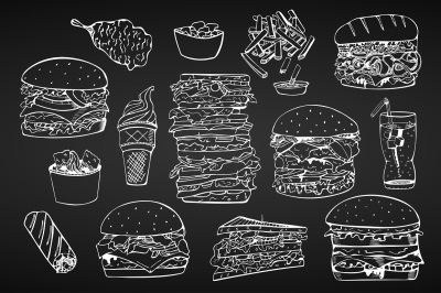 Fast food set. + Seamless patterns