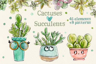 Cacti & Succulents set +8 patterns