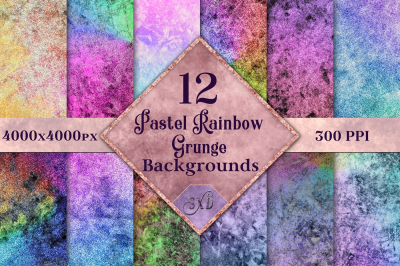 Pastel Rainbow Grunge Backgrounds - 12 Image Set
