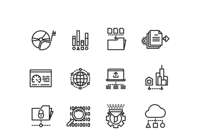 Big data cloud technology services thin line vector icons