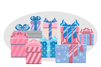 Gift boxes heap vector illustration