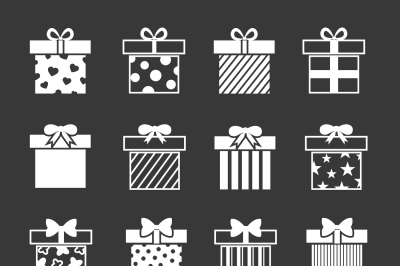 Gift boxes vector icons set in black and white