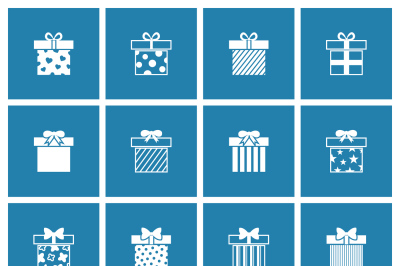 Gift boxes vector icons set in white blue