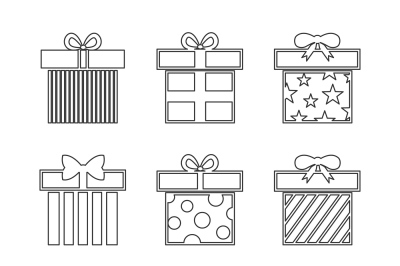 Gift boxes vector icons set in black and white