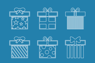 Gift boxes vector icons set in white blue