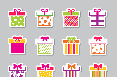 Colorful gift boxes vector icons set