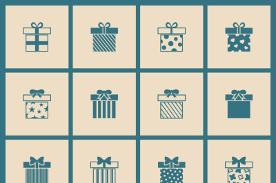 Gift boxes vector icons set in beige and blue