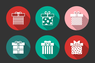 Gift boxes vector icons set over black