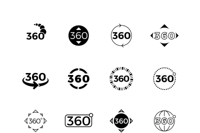 Degrees angle view, rotate vector icons set