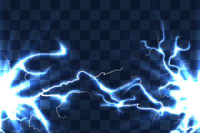 Electrical discharge with lightning beam isolated on checkered transpa