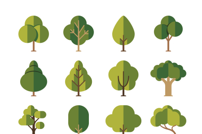 Green summer forest tree flat vector icons