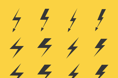 Set of vector lightnings over yellow background