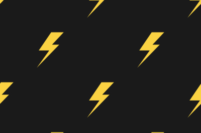 Yellow lightnings black vector seamless pattern